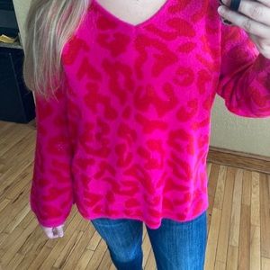 Hot Pink Red Leopard Sweater